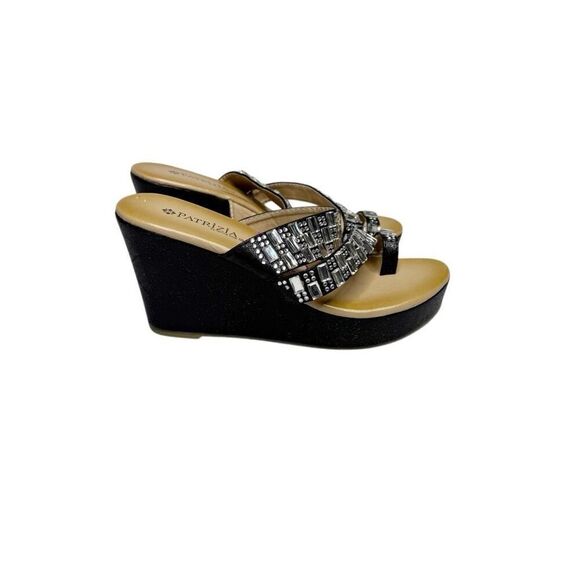 Patrizia by spring step black Vegas crystal jeweled toe wedge sandals size 38 (7 - Picture 2 of 12